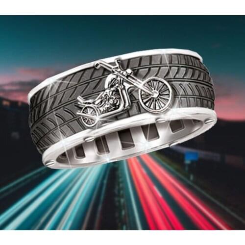 Fashion Steampunk Stainless Steel Cool Motorcycle Tire Biker Rings for Men Hip Hop Punk Statement Ring Women Boho Gothic Jewelry
