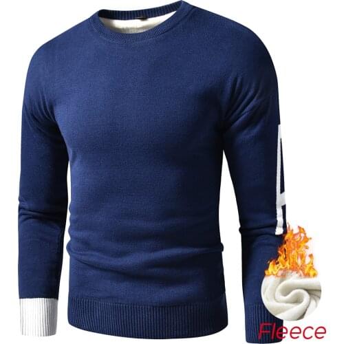 2021 New Spring Fashion O-Neck Cotton Thick Fleece Sweater Pullover Jumpers Men Winter Warm 3D Letter Pattern Sweaters Men