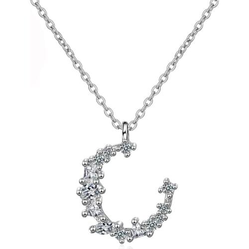 Irregular Moon Cubic Zirconia Short Chokers Necklace for Women Fashion 925 Sterling Silver Statement Necklace Jewelry Girl
