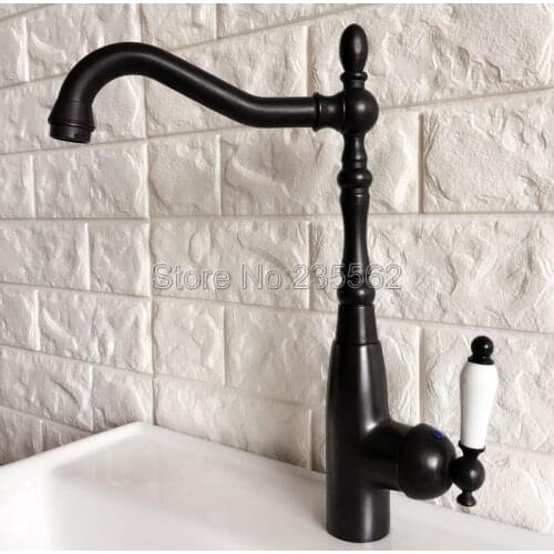 NEW Modern Black Oil Rubbed Kitchen Sink Faucet Brass Finish Swivel Spout Washbasin Faucets Cold and Hot Water Mixer Taps lnf379