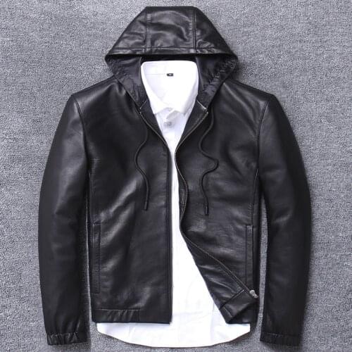 Clothing tide sheep haining even hat genuine leather jacket male locomotive 100% natural calf skin