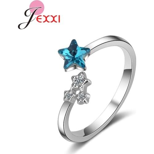 Original Brand Bridal Engagement Wedding Fingers Rings Openning Star Shape Austrian Crystal 925 Sterling Silver CZ