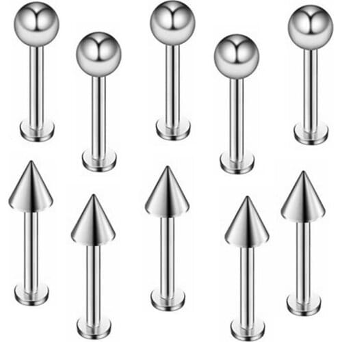 10/20/30/PC Stainless Steel Labret Piercing Jewelry Lot 16G Lip Piercing Set Horizontal Labret Lip Piercing Vertical Labret Ring