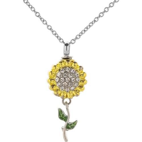 Sunflower Rhinestone Pet Cremation Urn Pendant Chain Necklace Jewelry Pendant Chain Necklace Jewelry Pendant Chain Necklace Jewe