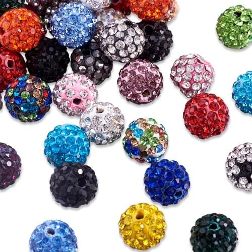 100pcs 12mm Colorful Crystal Disco Ball Bead Clay Rhinestone Loose Spacer Charm Beads for Jewelry Making DIY Bracelet Necklace