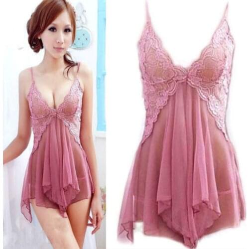 Sexy Women Sleeveless Mini Dress V-neck Babydoll Lingerie Nightwear Underwear Sleepwear Lingerie Dress+G-String