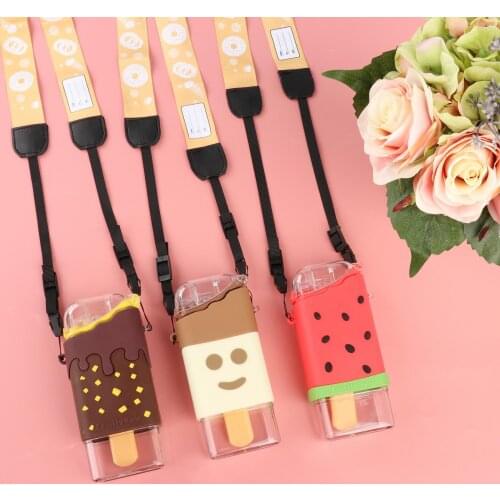 Cute 300ml Water Bottle with Straw Square Bottles for Kids Silicone Shell