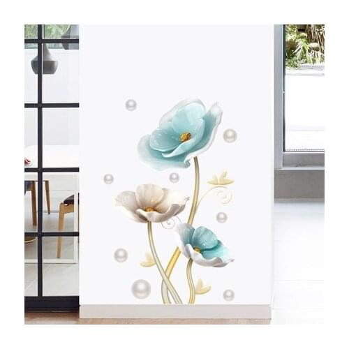 Blue Lotus 3D Wall Sticker Entrance Wall Bedroom Decoration Wall Painting Stickers Wallpaper Self-adhesive Wall Pictures Art