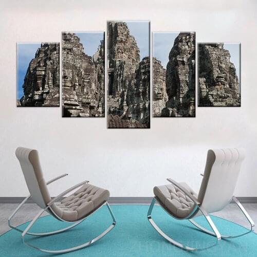 Modern HD Print 5 Panel Wall Art Cambodia Angkor Wat Buddha Landscape Poster Living Room Mural Interior decoration painting