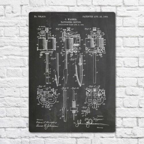 Tattoo Machine 1904 Patent Metal Tin Sign Metal Sign Wall Decor Fashion Art Decor Poster BIE161