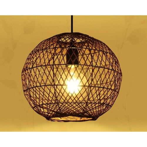 Woven rattan chandelier idyllic restaurant balcony bedroom tea room modern Chinese coffee shop creative rattan lampshade