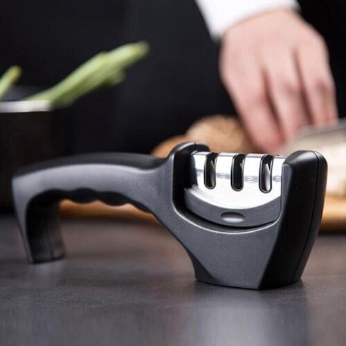 3 In 1 Knife Sharpener Diamond Ceramic Rod Sharpener Stainless Steel Blade With Non-Slip Base Sharpening Stone Kitchen Gadgets
