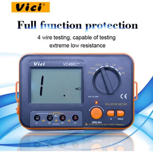 VICI VC480C+ Digital Milliohm Meter 0.01m-2kohm low resistance tester 4 wire test Backlit LCD anti-jamming data hold