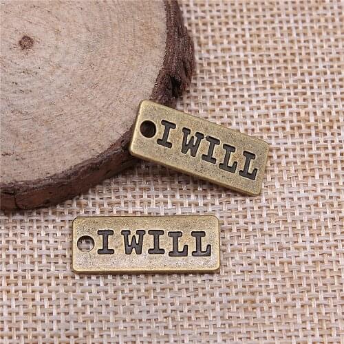 WYSIWYG 10pcs 24x10mm I Will Charms Pendant For Jewelry Making Antique Bronze Plated Alloy Charms