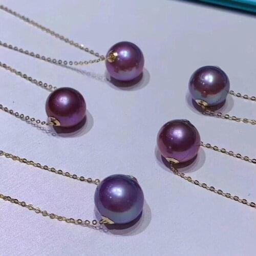 D116 Fine Jewelry 18K Natural Fresh Water Edison Purple Pearls 11-12mm Pearl Pendant Necklaces for Women FIne Pearls Pendants