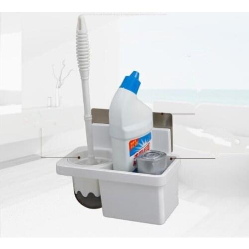 1SET Toilet Brush Set Bathroom Storage Rack Wall Mounted Type Shelf Cleaning Tools Storage Organizer Strong Paste KP 023