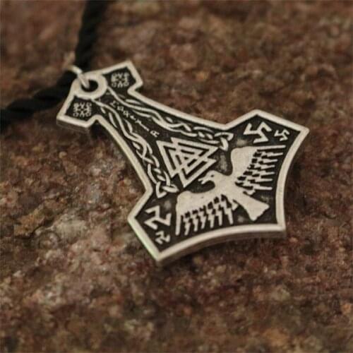 10pcs wholesale Black Crow necklace valkunt Symbols Thors Hammer Pendant - Viking Norse God (Mjolnir) jewelry