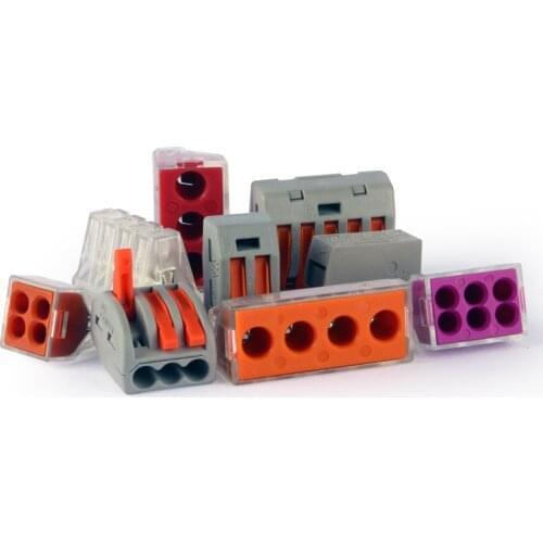 10pcs Universal Compact Wire Wiring Connector PCT-102/104/106/108 2/4/6/8pins Conductor Terminal Block With Lever 0.75-2.5mm^2