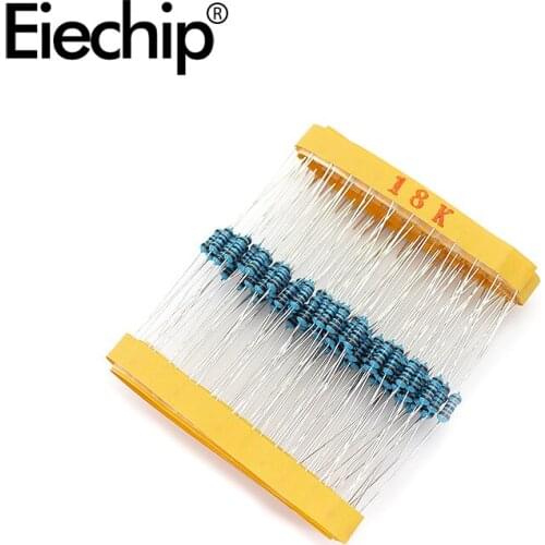 100pcs/lot 1/4W 1% Metal film resistor 0.25W resistance 18K ohm Throught Hole