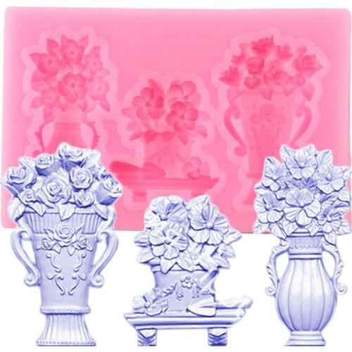 3D Flower Vase Silicone Molds Cake Topper Fondant DIY Cake Decorating Tools Chocolate Gumpaste Candy Polymer Clay Moulds