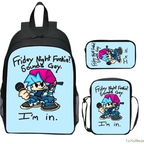 3D Hot Video Game Friday Night Funkin Backpack 3Pcs Set School Bag Kids PencilCase Shoulder Bag Boys Girls Anime Bookbag Bagpack