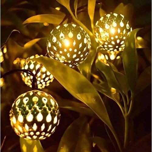 8M 50LED Fairy Lights Solar Outdoor Hollow Out Metal Ball String Lights Solar Led Light Outdoor New Year Christmas Lights