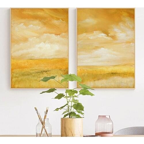 Abstract Yellow Orange Sky Scene Impressionist Canvas Paintings Posters Prints Wall Art Pictures Living Room Interior Home Decor