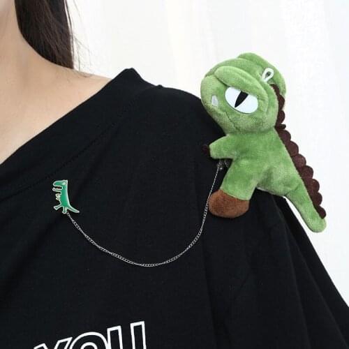 Ins Soft Plush T-rex Dinosaur Brooch Pin with Chain , Sweater Guard Jewelry, Animal Womens Accessories Dinosaur Stuffed #TJ38DC