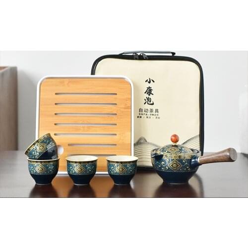 Household Travel Tea Set Ceramic Side Handle Anti-scalding Free Shipping Body Fast Passenger Cup Set Portable Bag