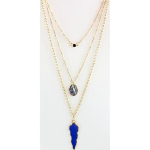 Long Style Layered Oval Stone Blue Arrow Pendant Necklace for Women