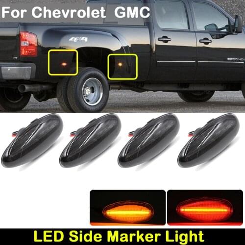 For Chevrolet Silverado GMC Sierra 2500HD 3500HD 4pcs smoked Lens front amber LED side marker light Red rear side marker lamp