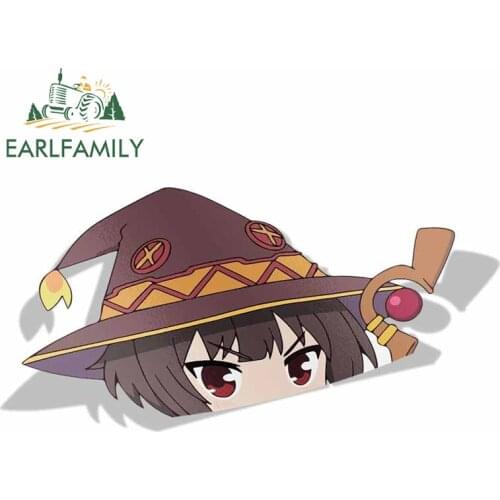 EARLFAMILY 13cm x 6.6cm for Megumin Kono Subarashii Sekai Ni Shukufuku Wo Peek Anime Big Head Vinyl Car Sticker JDM Window Decal