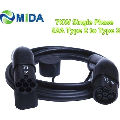 Europe 7.2KW 32A 5meter IEC62196 Type 2 to Type 2 EV Charger Cable PHEV Electric Car Charging Side EV Charging Connector