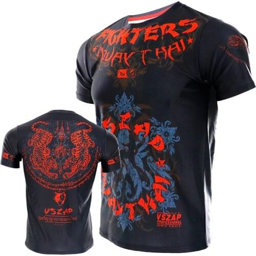 VSZAP Thai fighting muay Thai boxing stretch fitness quick dry short sleeved T-shirt tiger sport fight MMA sanda seekyou