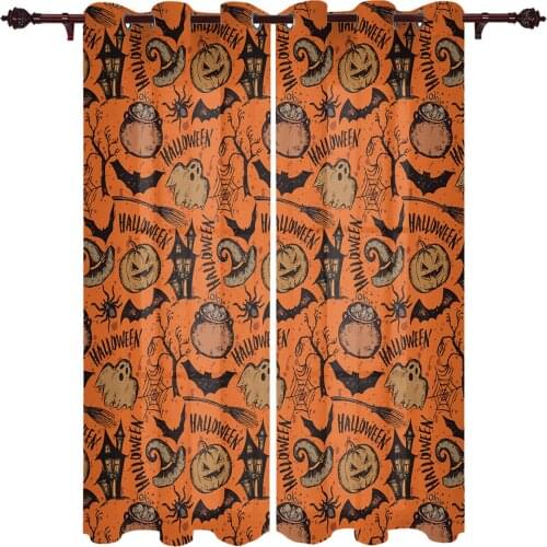 Halloween Pumpkin Bat Witch Hat Window Curtains Kitchen Bedroom Drapes Home Decor Luxury Curtains for Living Room