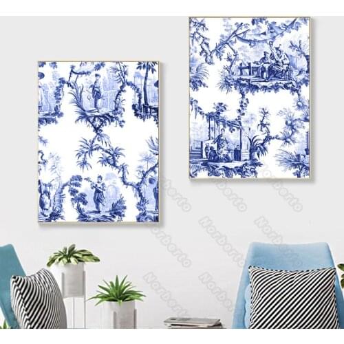 Canvas Painting and Posters Chinoiserie Style Blue and White Pictures About Nature and Life for Home Rooms Wall Decoration