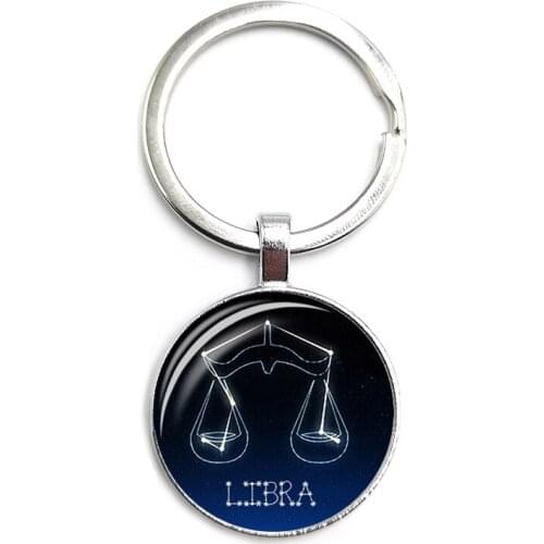 Creative Retro Art Three-dimensional 12 Constellation Glass Cabochon Pendant Keychain Men and Women Jewelry Keychain