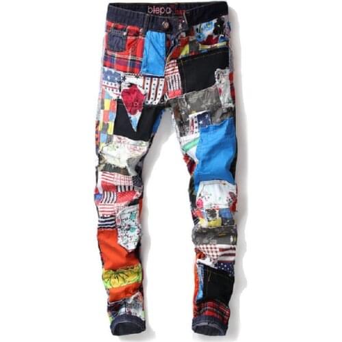 Hot Sale Fashion Brand Patchwork Ripped Jeans for Men High Quality Straight Denim Jeans Vintage Casual Biker Pants Plus Size