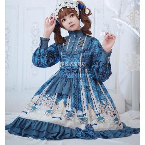 Japanese sweet college palace style retro ruffled bowknot lolita dress op long sleeve kawaii loli tea party dress cos lolita