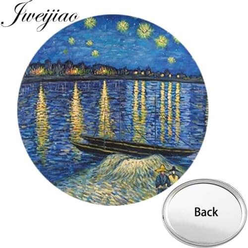 Youhaken Van Gogh Famous Painting Mini One Side Flat Round Pocket Mirror Starry Night Portable Makeup Vanity Hand Mirrors