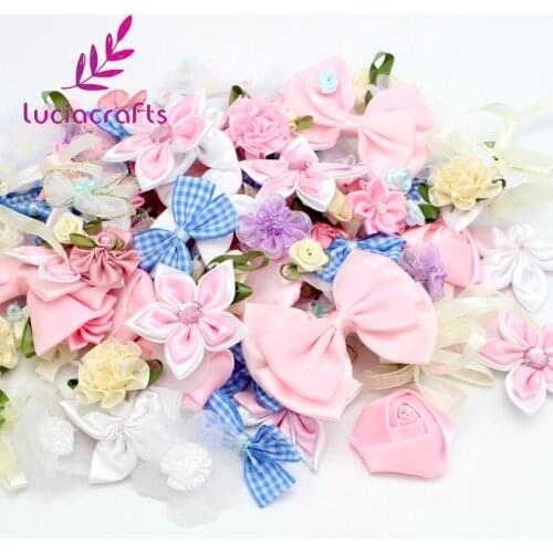 Lucia crafts 20g/lot Random Mix Bow/Flowers/Rosette Girls Boutique Mini Ribbon Hair Bow DIY Garment Accessories B1202