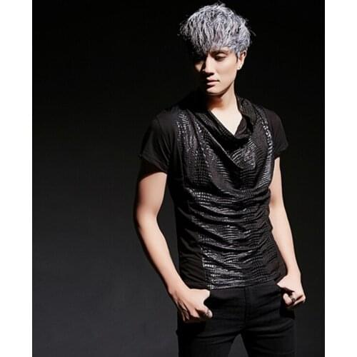 Hot Tide Male Summer New Short-sleeved T-shirt Korean Slim Hair Stylist Trend Tshirt Men Casual Fashion Patchwork Clothing M-XL