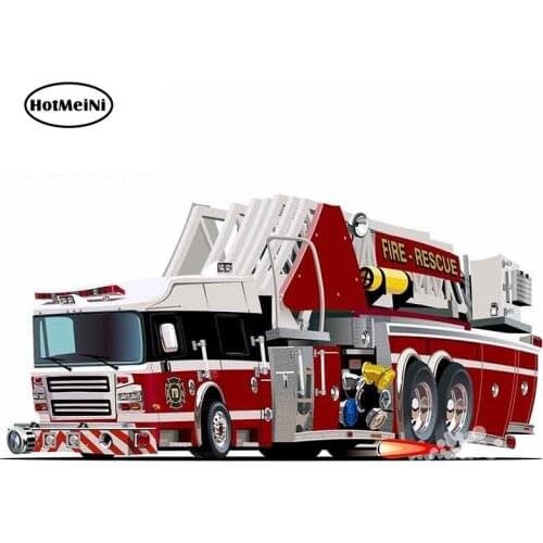 HotMeiNi 13cm x 6.3cm for Cartoon Fire Truck 911 Red Funny Car Stickers Sunscreen Vinyl JDM Bumper Trunk Truck Graphics
