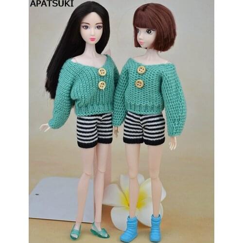 Green Color Causal Clothes For Barbie Doll House Knitted Sweater Skirts Top Shorts For 1/6 BJD Doll Your Choice