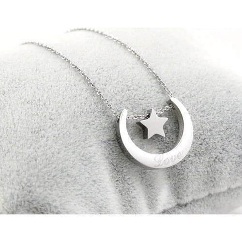 Gold Plating Moon Star Pendant Stainless Steel Woman Pendant Chain Necklace For Wedding Party Jewelry Gift