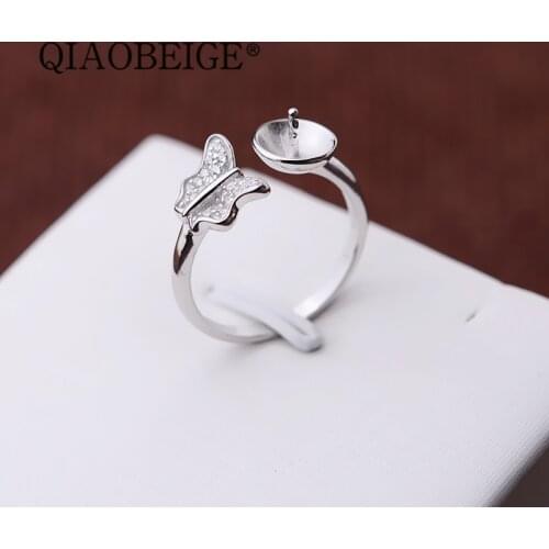 QIAOBEIG jewelry 925 sterling silver pearl rings water fresh pearls ring blanks Blank Mount for Pearls Mounting for Jewelers