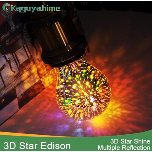 Kaguyahime Edison E27 Retro LED Bulb 220V 3D Fireworks Lamp E27 Edison LED Filament Light Lampara ST64/G95/A60 Bulb Edison