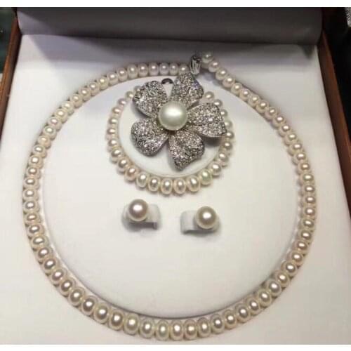 Luxury Noble jewelry Jewelry Set Lavender Pearl Necklace Bracelet Earring Brooch (Brooch Random match) Party Dress Wear