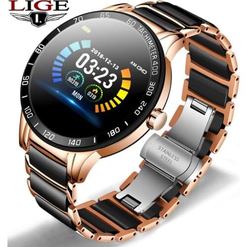 LIGE 2020 New Smart Watch Men Heart Rate Monitor Blood Pressure Fitness tracker Ceramic strap Sport Watch waterproof Smartwatch