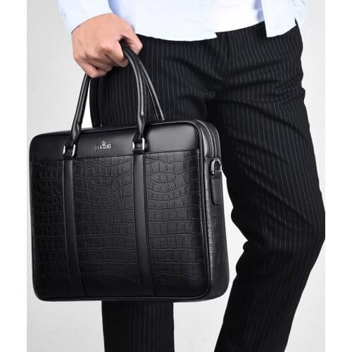 Men Crocodile Pattern Leather Handbag for 14Inch Laptop Casual Shoulder Bags Mens Bag Fashion Business Briefcase for